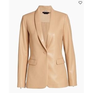 Alice + Olivia Macey Faux Leather Jacket 4 Tan Almond Classic Minimalist Career